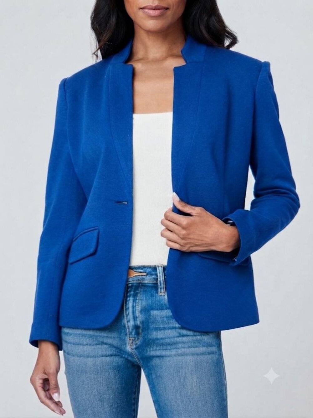 Gibsonlook Blue Notch Collar Open Front Stretch Office Blazer Jacket Size S NWT